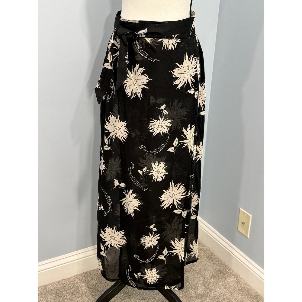 Vintage Escada Sport Monogram Floral Wrap Skirt Size 36 90s Designer Resort Wear